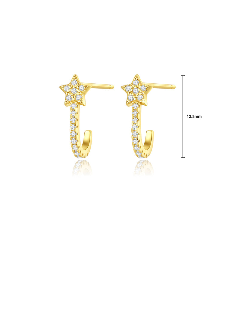 925 Sterling Silver Plated Gold Simple Fashion Star Stud Earrings with Cubic Zirconia - Luxurious Look