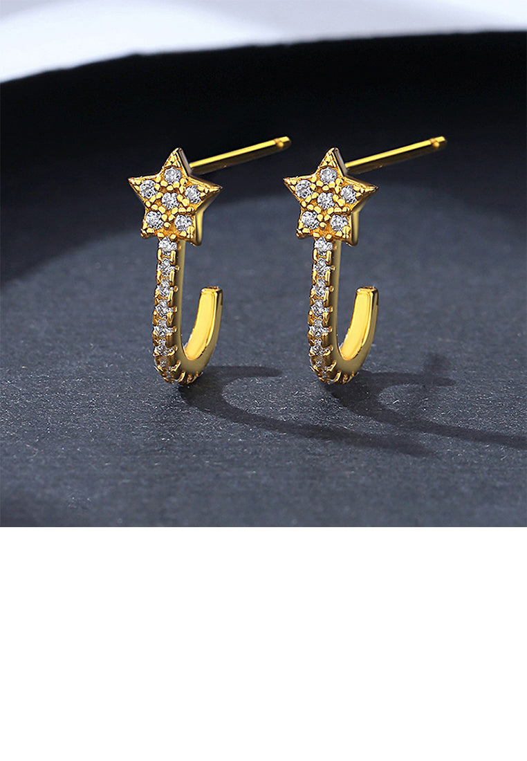 925 Sterling Silver Plated Gold Simple Fashion Star Stud Earrings with Cubic Zirconia - Luxurious Look