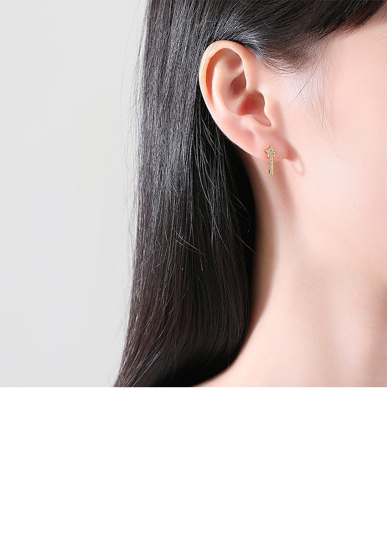 925 Sterling Silver Plated Gold Simple Fashion Star Stud Earrings with Cubic Zirconia - Luxurious Look