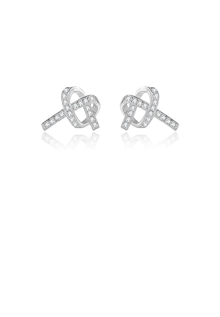 925 Sterling Silver Simple and Cute Heart-shaped Stud Earrings with Cubic Zirconia - Luxurious Look