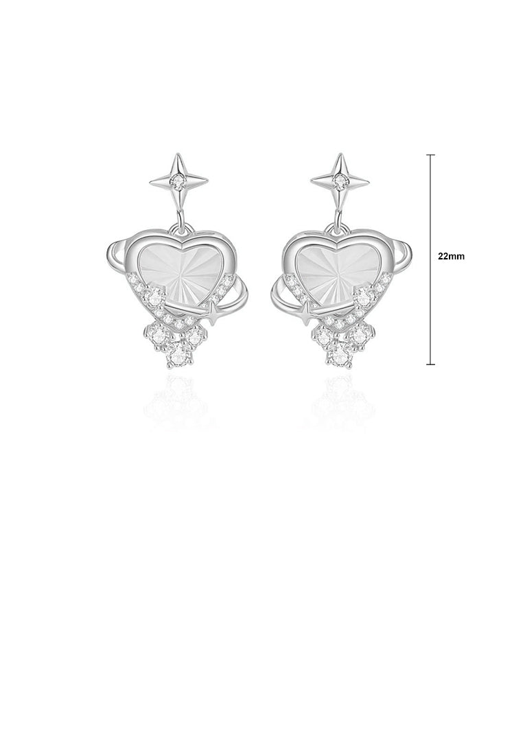 925 Sterling Silver Fashion Simple Heart-shaped Mother-of-pearl Planet Stud Earrings with Cubic Zirconia - Luxurious Look