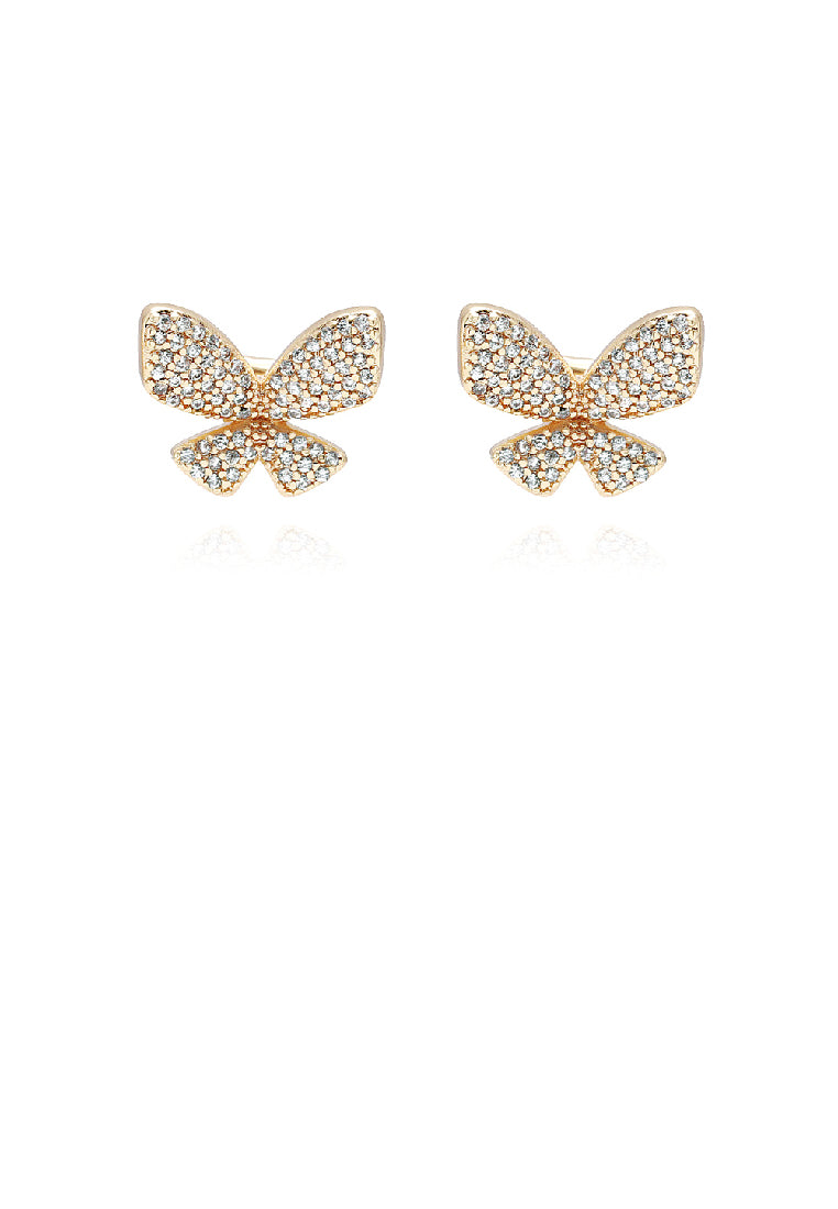 Simple and Lovely Plated Gold Butterfly Stud Earrings with Cubic Zirconia - Luxurious Look