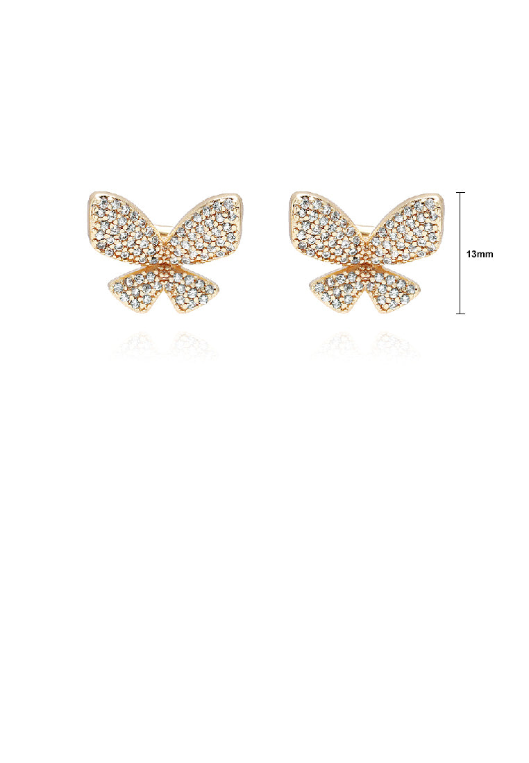 Simple and Lovely Plated Gold Butterfly Stud Earrings with Cubic Zirconia - Luxurious Look