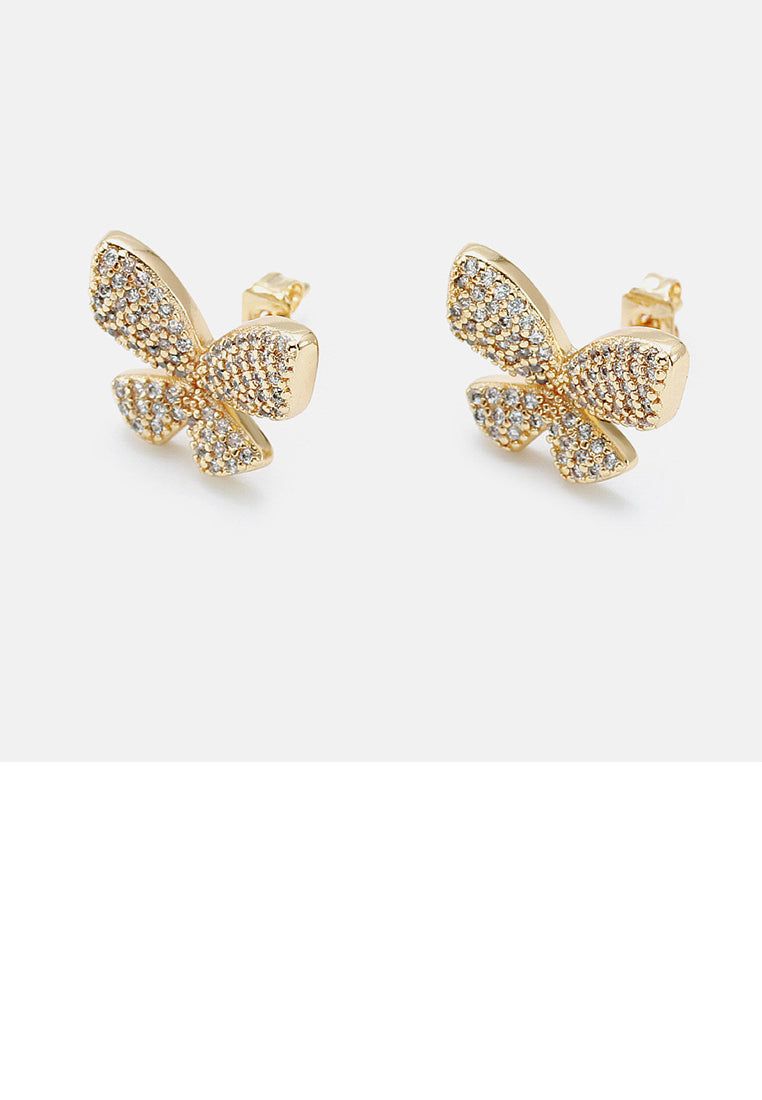 Simple and Lovely Plated Gold Butterfly Stud Earrings with Cubic Zirconia - Luxurious Look