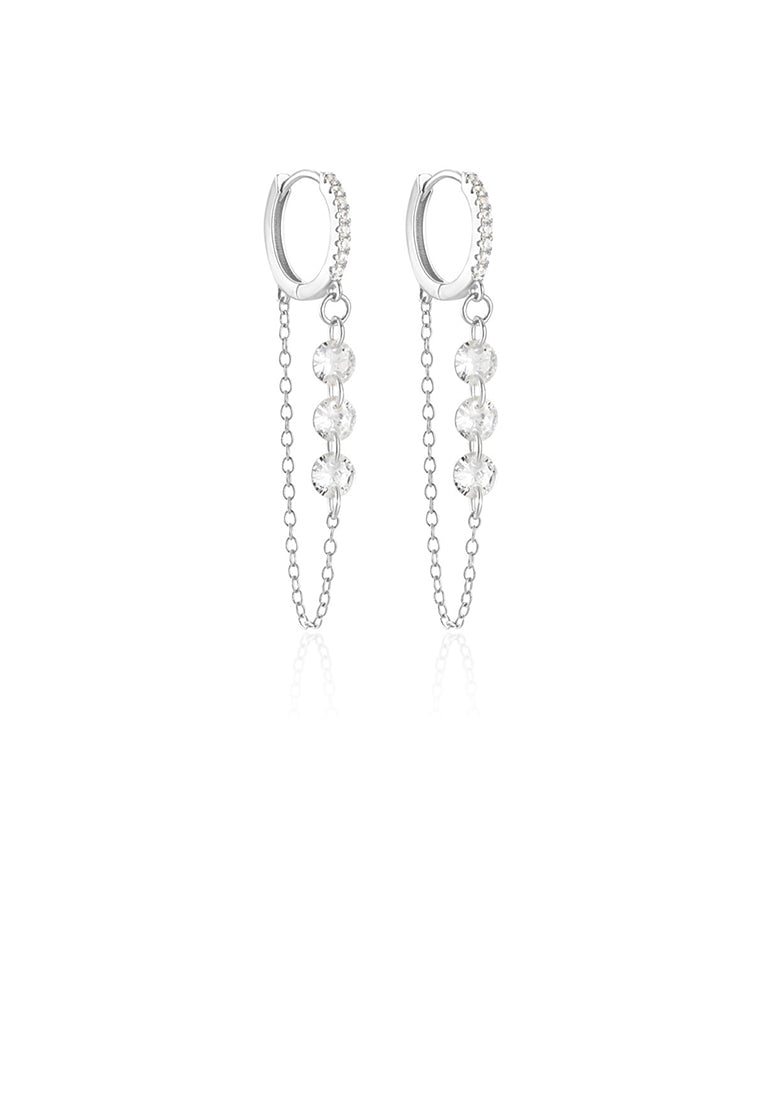 925 Sterling Silver Fashion Temperament Geometric Tassel Earrings with Cubic Zirconia - Luxurious Look