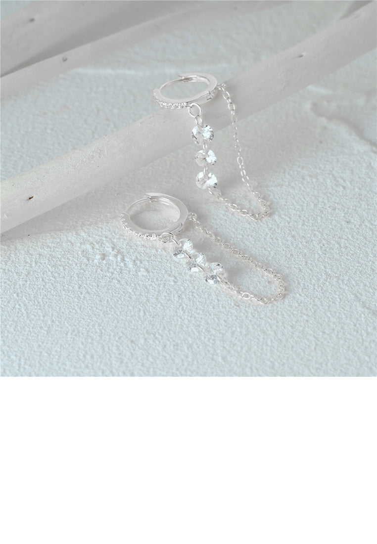 925 Sterling Silver Fashion Temperament Geometric Tassel Earrings with Cubic Zirconia - Luxurious Look