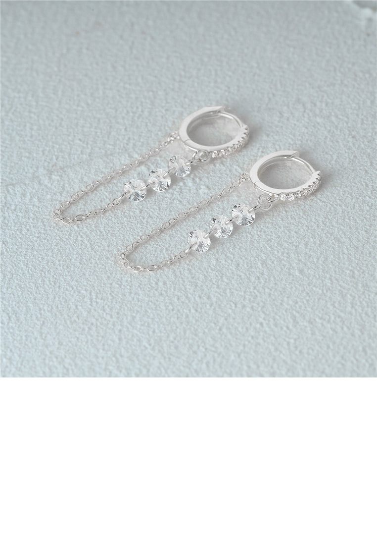 925 Sterling Silver Fashion Temperament Geometric Tassel Earrings with Cubic Zirconia - Luxurious Look