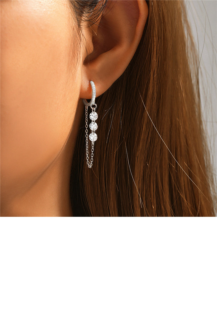 925 Sterling Silver Fashion Temperament Geometric Tassel Earrings with Cubic Zirconia - Luxurious Look