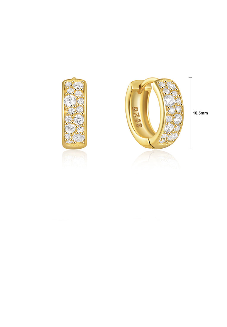 925 Sterling Silver Plated Gold Simple Brilliant Geometric Hoop Earrings with Cubic Zirconia - Luxurious Look