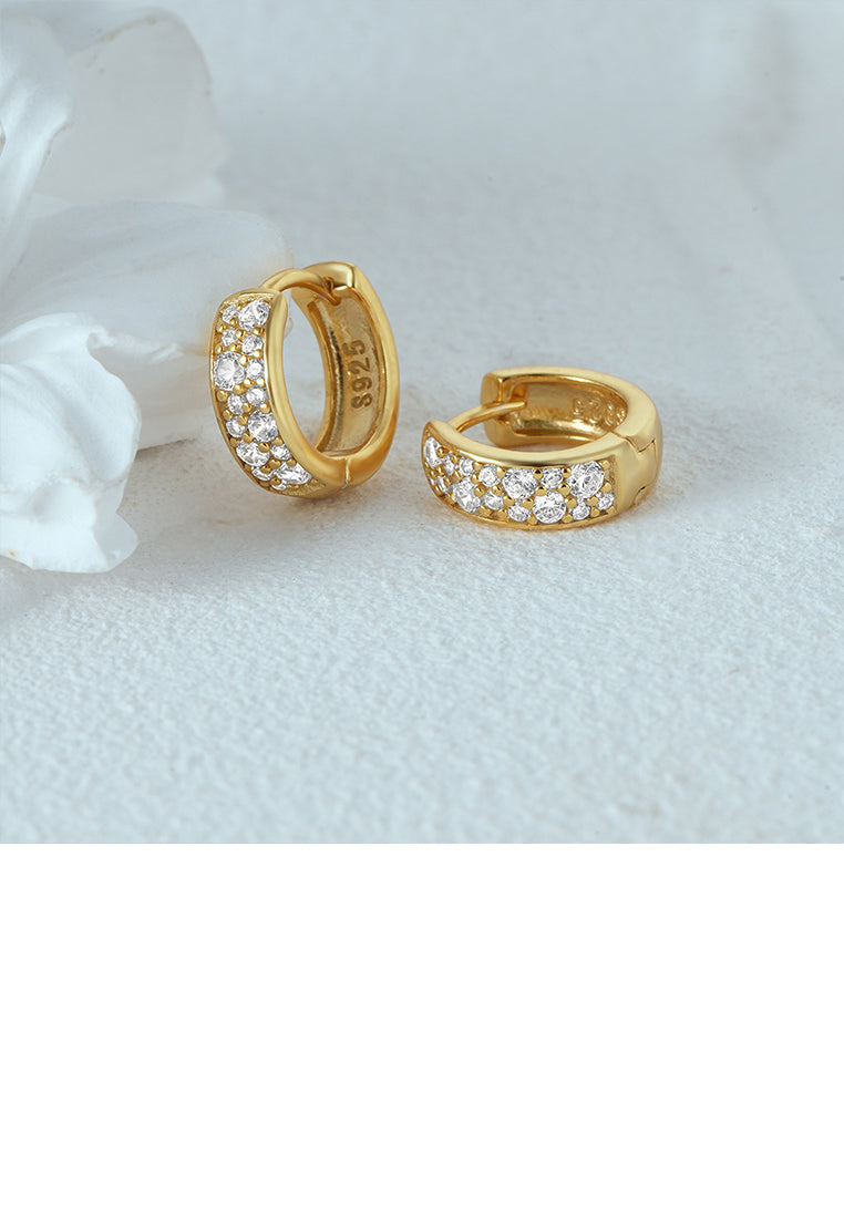 925 Sterling Silver Plated Gold Simple Brilliant Geometric Hoop Earrings with Cubic Zirconia - Luxurious Look