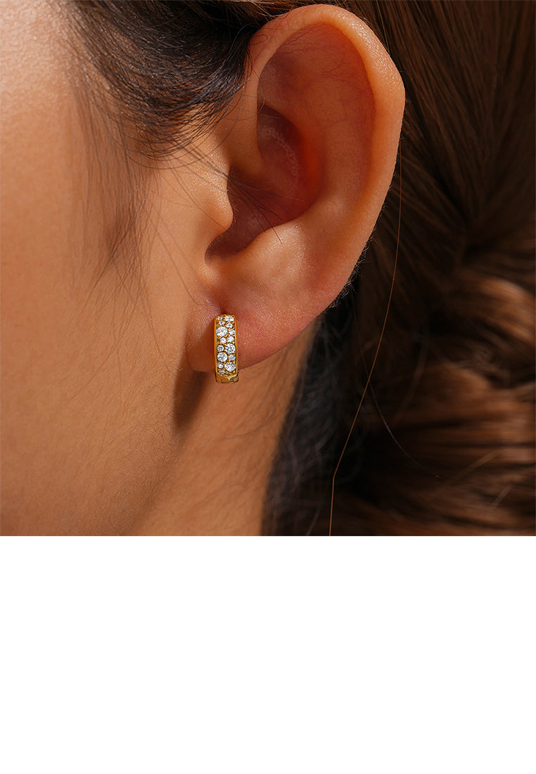 925 Sterling Silver Plated Gold Simple Brilliant Geometric Hoop Earrings with Cubic Zirconia - Luxurious Look