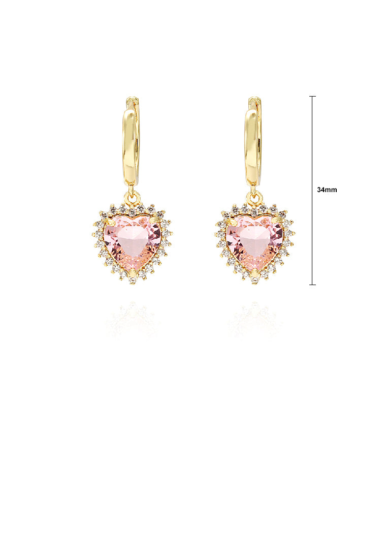 Fashion Simple Plated Gold Heart Earrings with Pink Cubic Zirconia - Luxurious Look - Vibrant Color