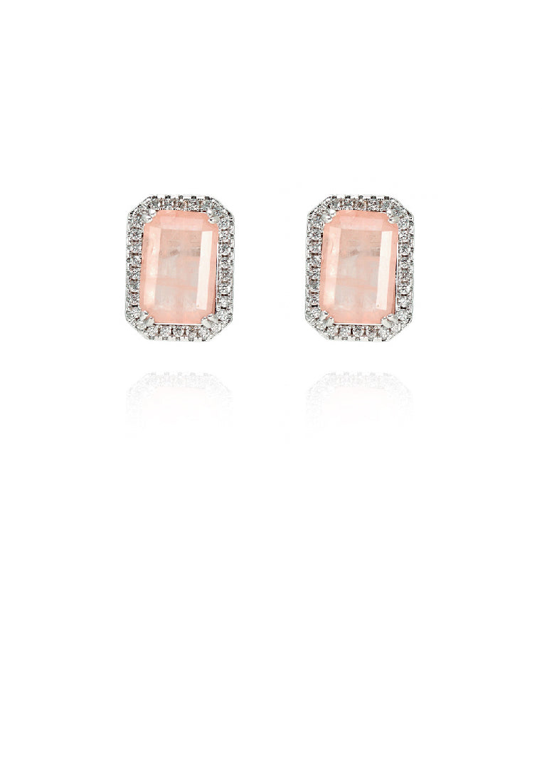 Simple Fashion Geometric Square Stud Earrings with Pink Cubic Zirconia - Luxurious Look - Vibrant Color