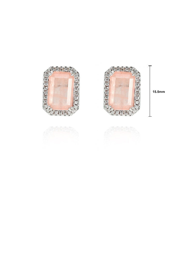 Simple Fashion Geometric Square Stud Earrings with Pink Cubic Zirconia - Luxurious Look - Vibrant Color