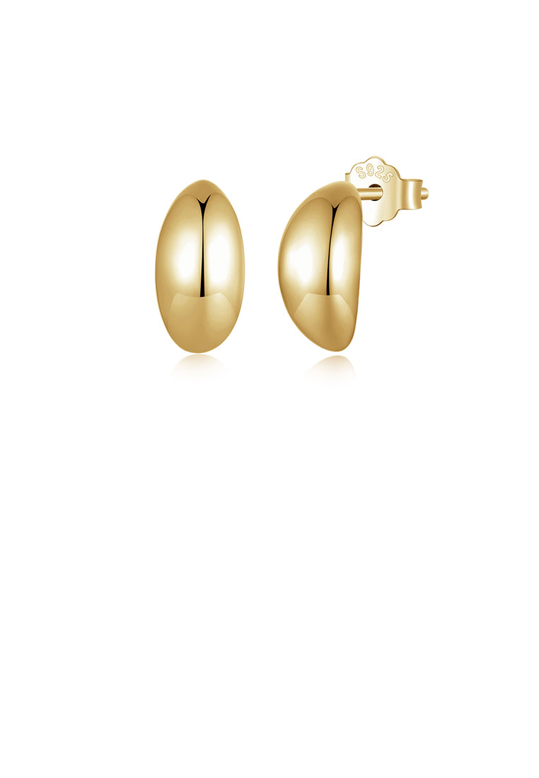 925 Sterling Silver Plated Gold Simple and Fashion Geometric Oval Stud Earrings