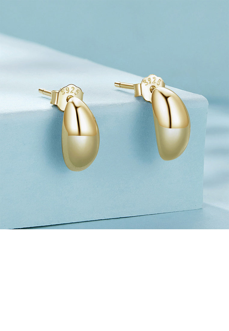 925 Sterling Silver Plated Gold Simple and Fashion Geometric Oval Stud Earrings