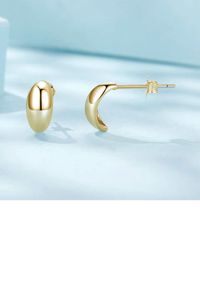 925 Sterling Silver Plated Gold Simple and Fashion Geometric Oval Stud Earrings