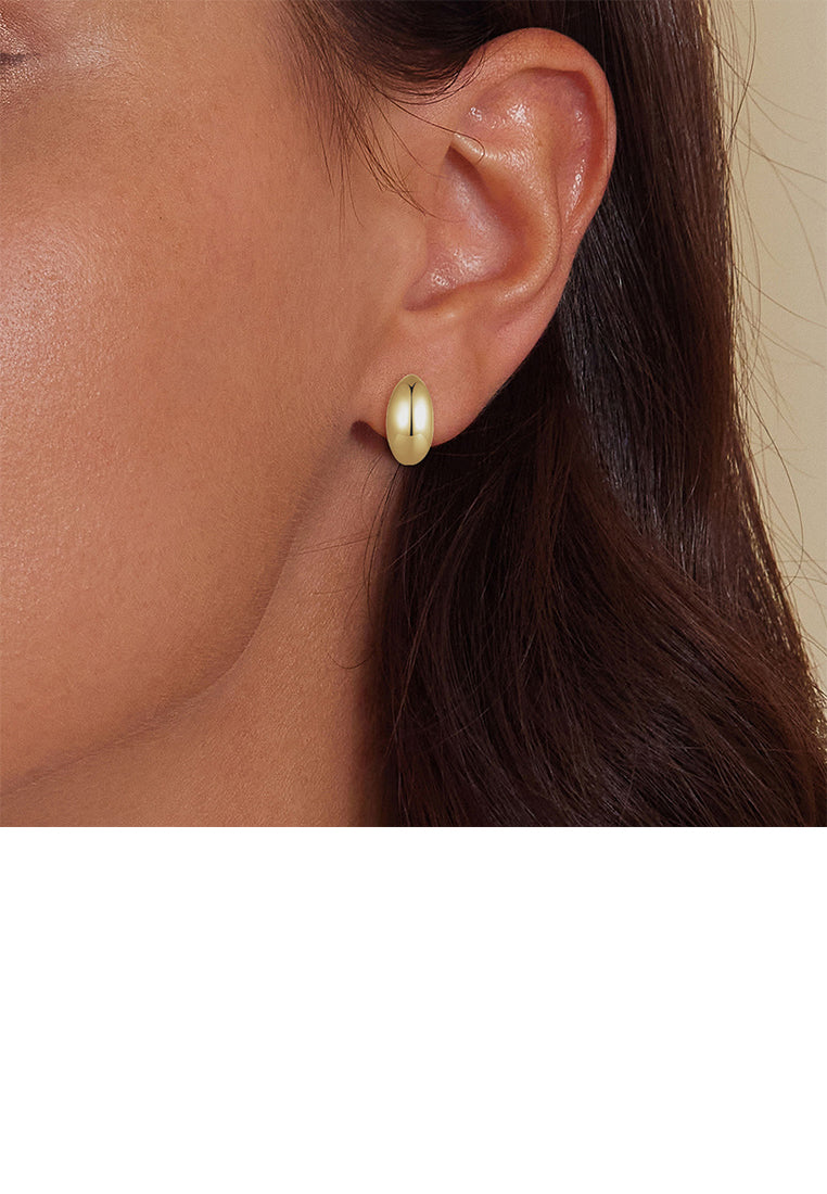 925 Sterling Silver Plated Gold Simple and Fashion Geometric Oval Stud Earrings