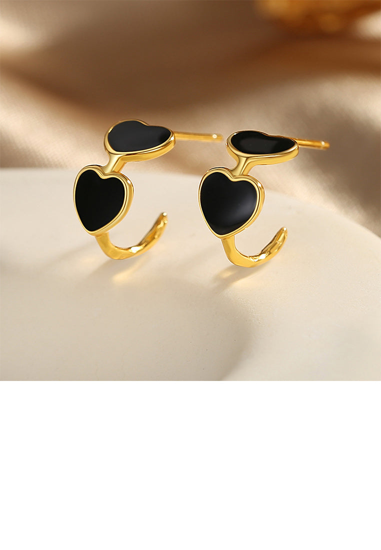 925 Sterling Silver Plated Gold Simple and Cute Enamel Heart-shaped Geometric Stud Earrings