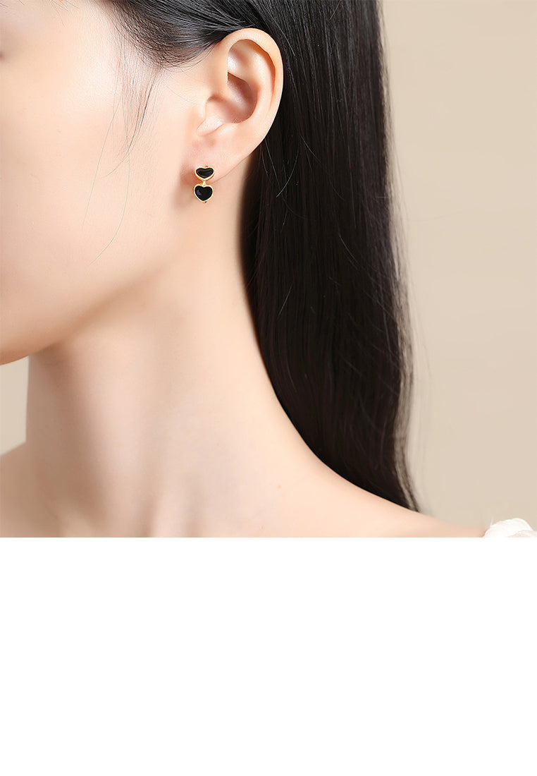 925 Sterling Silver Plated Gold Simple and Cute Enamel Heart-shaped Geometric Stud Earrings