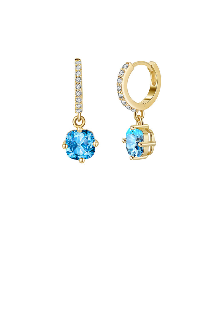 925 Sterling Silver Plated Gold Fashion Geometric Round Earrings with Blue Cubic Zirconia - Luxurious Look