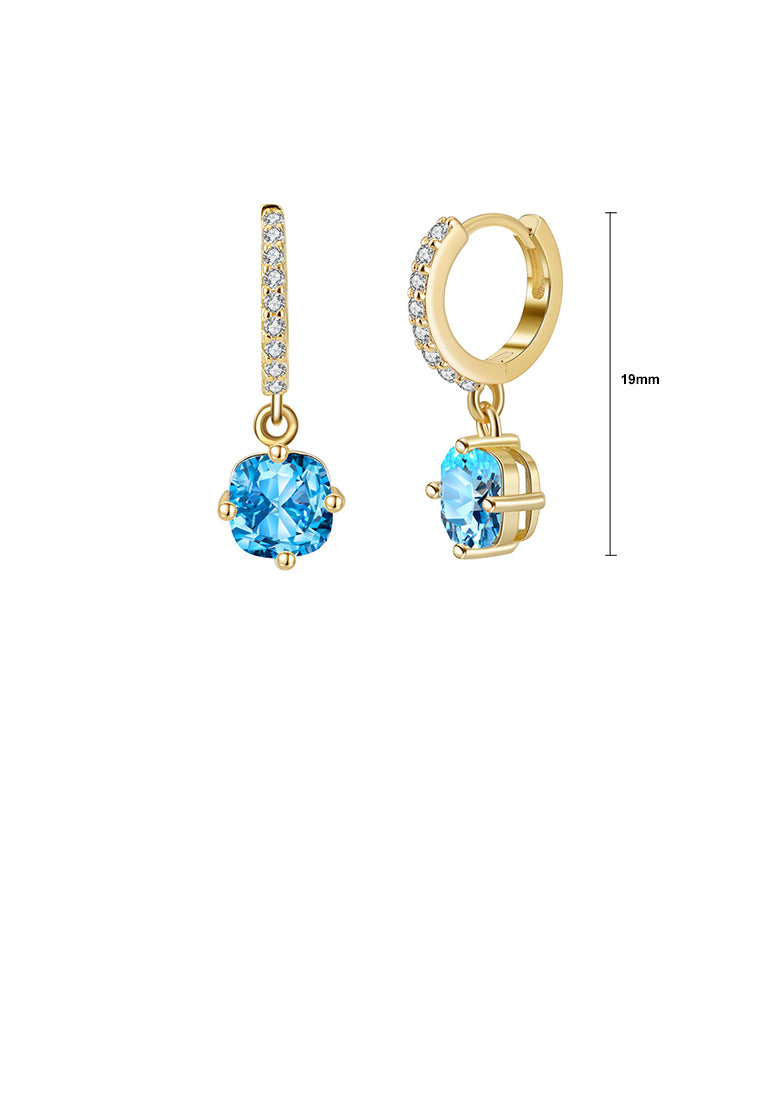 925 Sterling Silver Plated Gold Fashion Geometric Round Earrings with Blue Cubic Zirconia - Luxurious Look