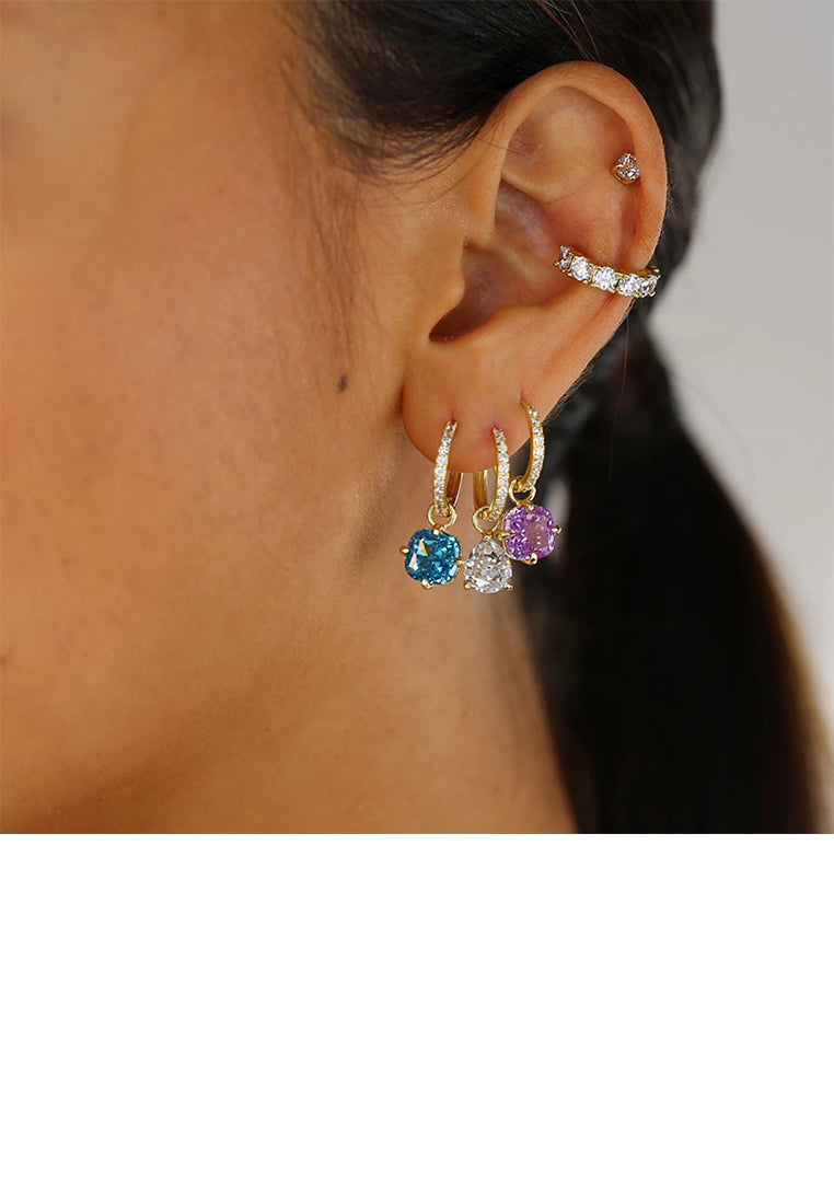 925 Sterling Silver Plated Gold Fashion Geometric Round Earrings with Blue Cubic Zirconia - Luxurious Look