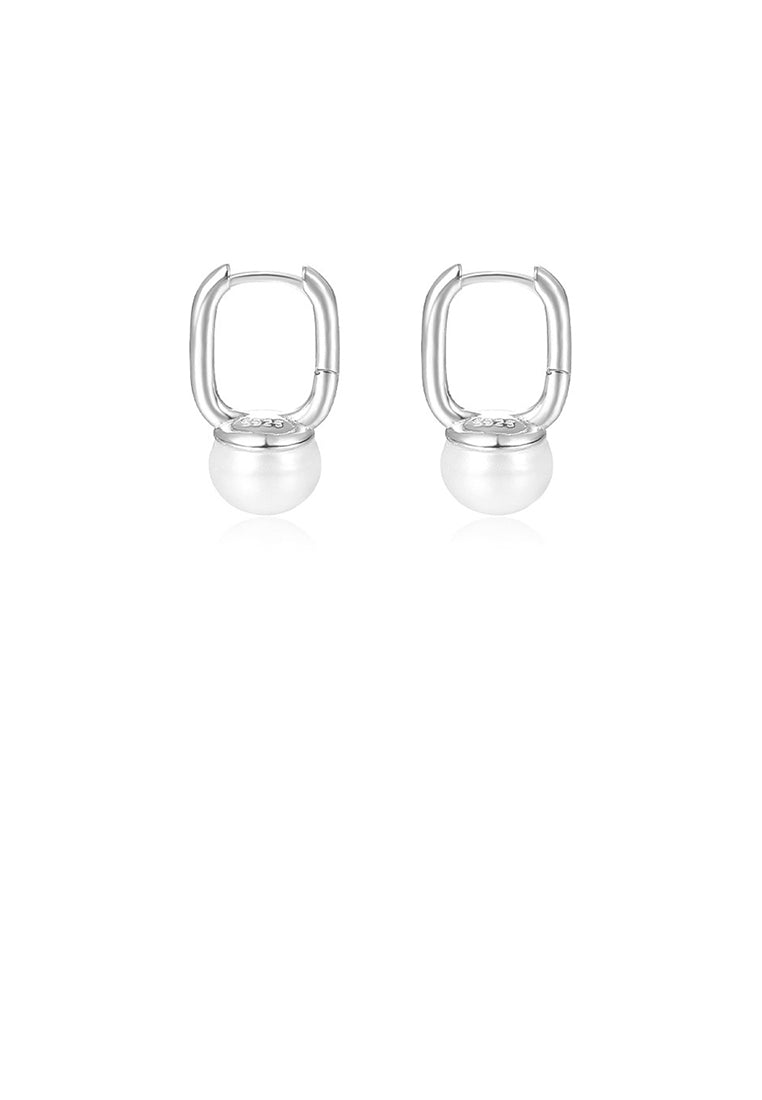 925 Sterling Silver Simple and Fashion Geometric Imitation Pearl Earrings - Luxurious Look