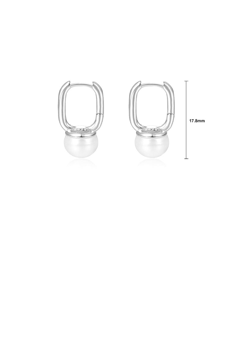 925 Sterling Silver Simple and Fashion Geometric Imitation Pearl Earrings - Luxurious Look