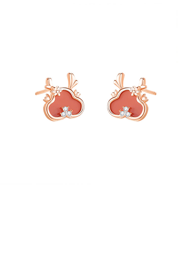 925 Sterling Silver Plated Rose Gold Simple and Cute Cartoon Dragon Imitation Agate Stud Earrings with Cubic Zirconia - Luxurious Look