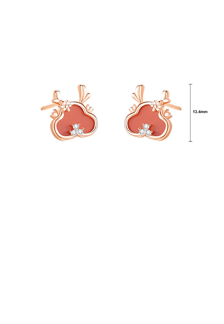 925 Sterling Silver Plated Rose Gold Simple and Cute Cartoon Dragon Imitation Agate Stud Earrings with Cubic Zirconia - Luxurious Look