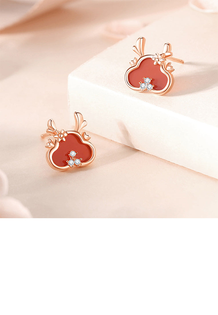 925 Sterling Silver Plated Rose Gold Simple and Cute Cartoon Dragon Imitation Agate Stud Earrings with Cubic Zirconia - Luxurious Look