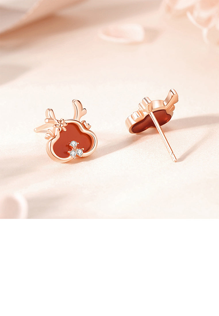 925 Sterling Silver Plated Rose Gold Simple and Cute Cartoon Dragon Imitation Agate Stud Earrings with Cubic Zirconia - Luxurious Look