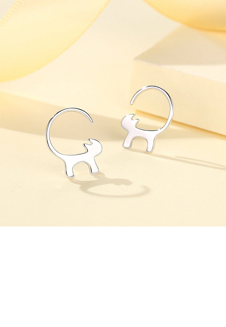 925 Sterling Silver Simple Fashion Cute Cat Stud Earrings
