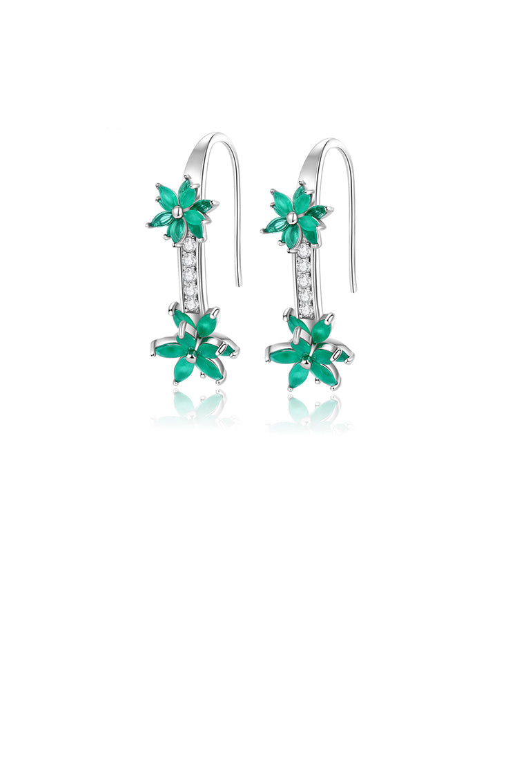 925 Sterling Silver Fashion Temperament Flower Earrings with Green Cubic Zirconia - Luxurious Look