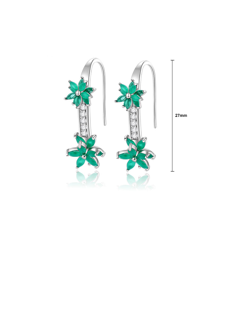 925 Sterling Silver Fashion Temperament Flower Earrings with Green Cubic Zirconia - Luxurious Look