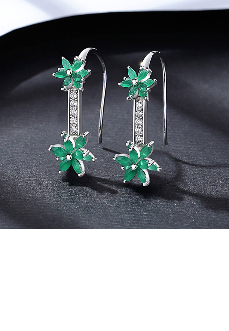 925 Sterling Silver Fashion Temperament Flower Earrings with Green Cubic Zirconia - Luxurious Look