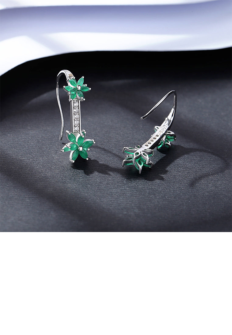 925 Sterling Silver Fashion Temperament Flower Earrings with Green Cubic Zirconia - Luxurious Look