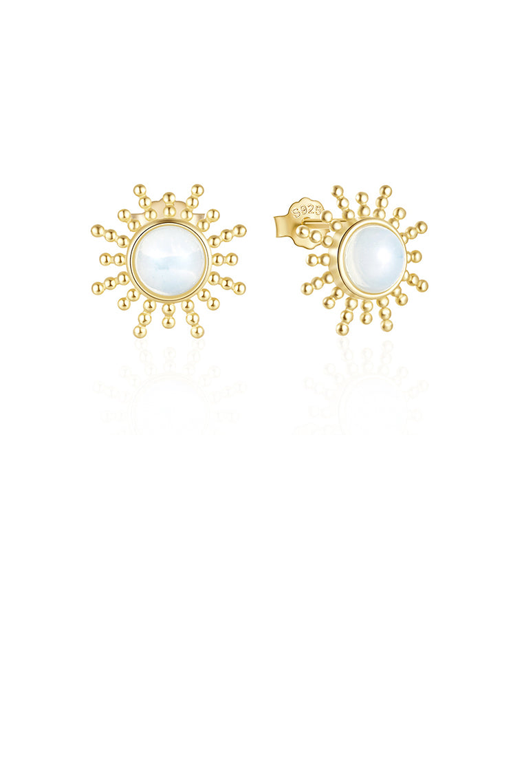 925 Sterling Silver Plated Gold Fashion Simple Sun Stud Earrings with Imitation Opal