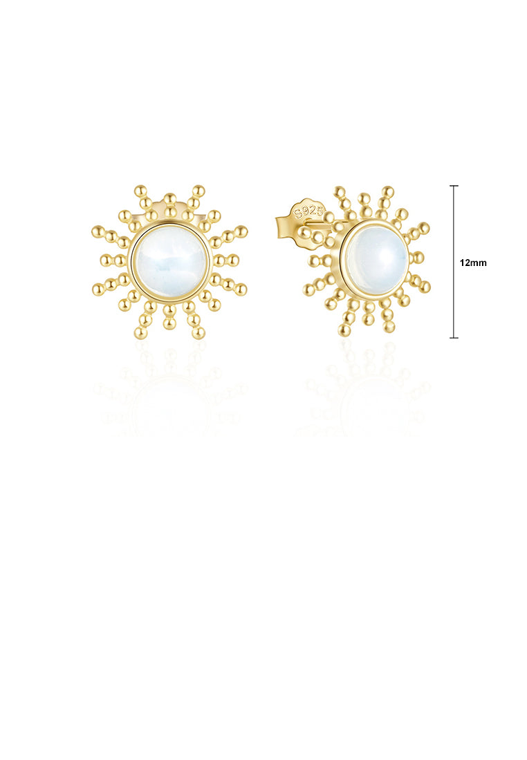 925 Sterling Silver Plated Gold Fashion Simple Sun Stud Earrings with Imitation Opal