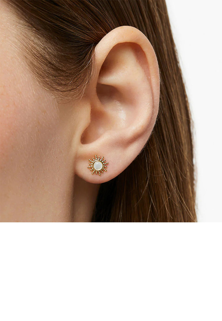 925 Sterling Silver Plated Gold Fashion Simple Sun Stud Earrings with Imitation Opal