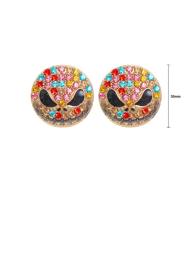 Creative Personalized Plated Gold Halloween Funny Devil Stud Earrings with Colored Cubic Zirconia - Luxurious Look