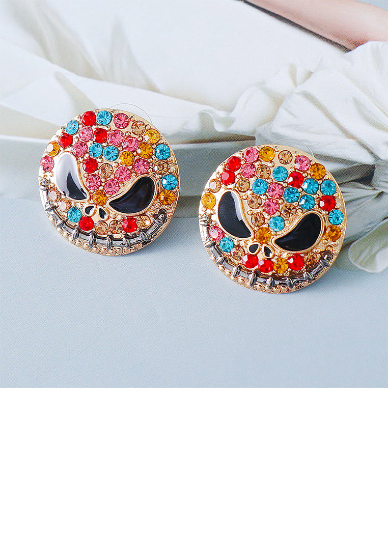 Creative Personalized Plated Gold Halloween Funny Devil Stud Earrings with Colored Cubic Zirconia - Luxurious Look