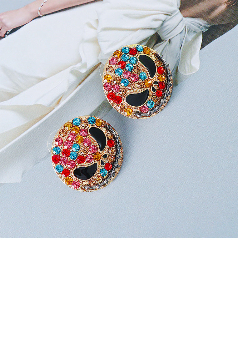 Creative Personalized Plated Gold Halloween Funny Devil Stud Earrings with Colored Cubic Zirconia - Luxurious Look