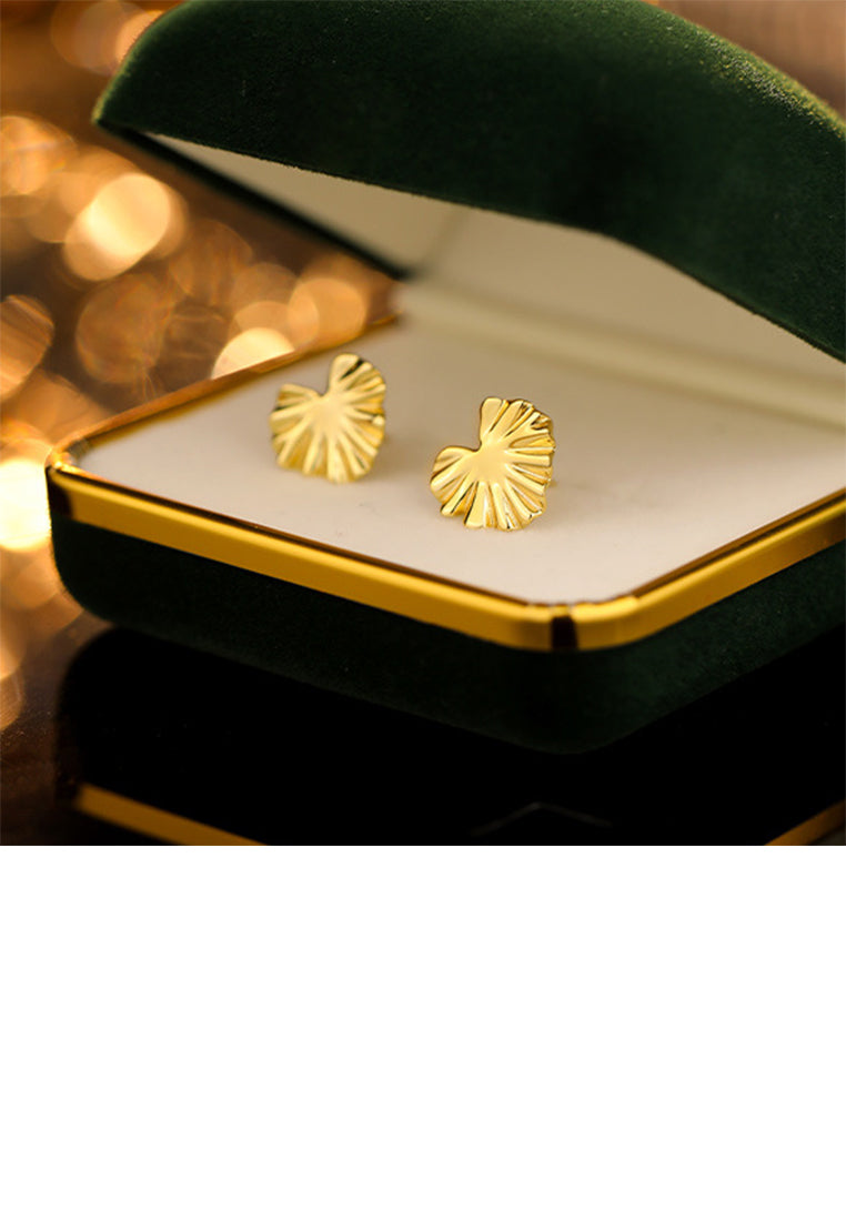 925 Sterling Silver Plated Gold Simple and Fashion Lotus Leaf Stud Earrings
