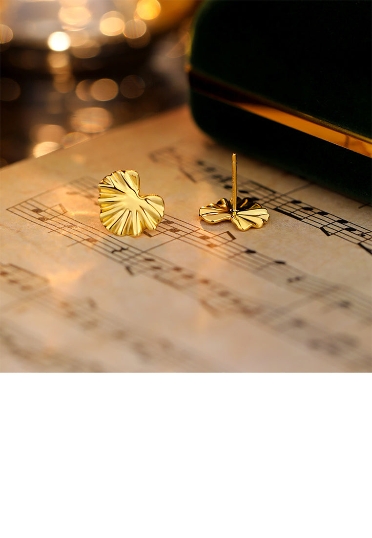 925 Sterling Silver Plated Gold Simple and Fashion Lotus Leaf Stud Earrings