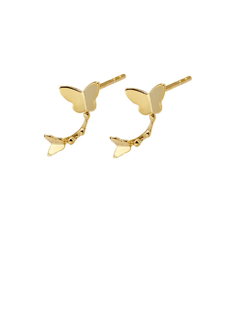 925 Sterling Silver Plated Gold Sweet Simple Butterfly Stud Earrings