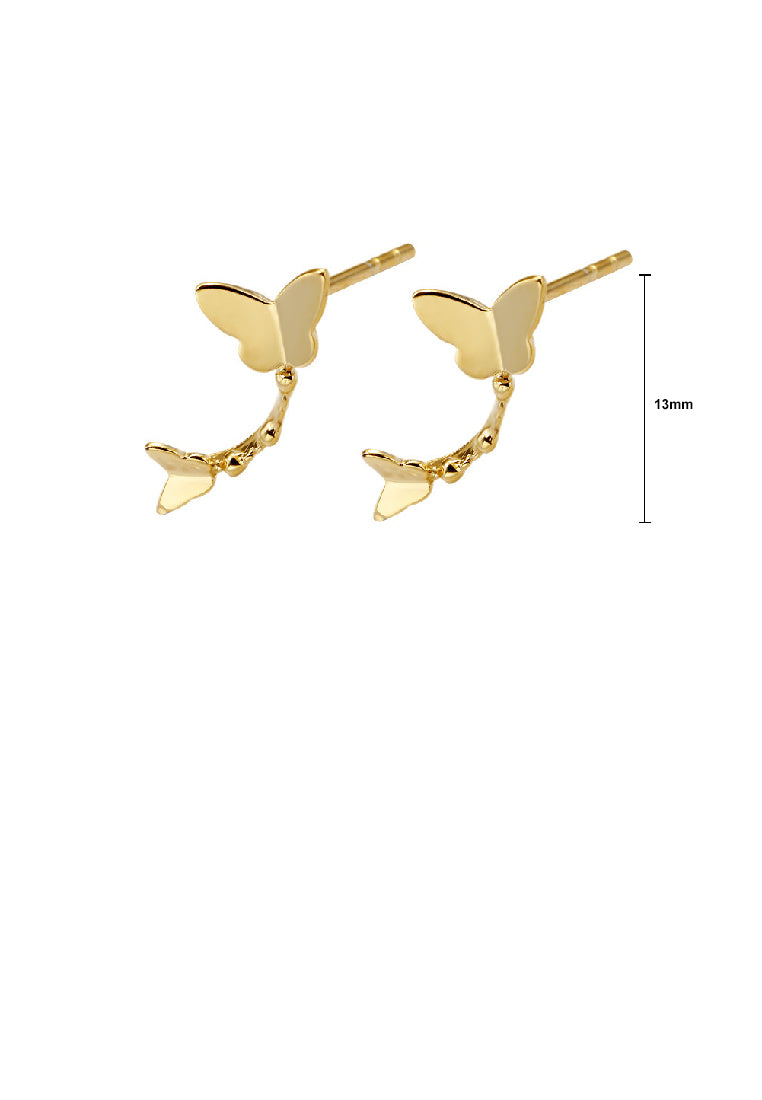 925 Sterling Silver Plated Gold Sweet Simple Butterfly Stud Earrings