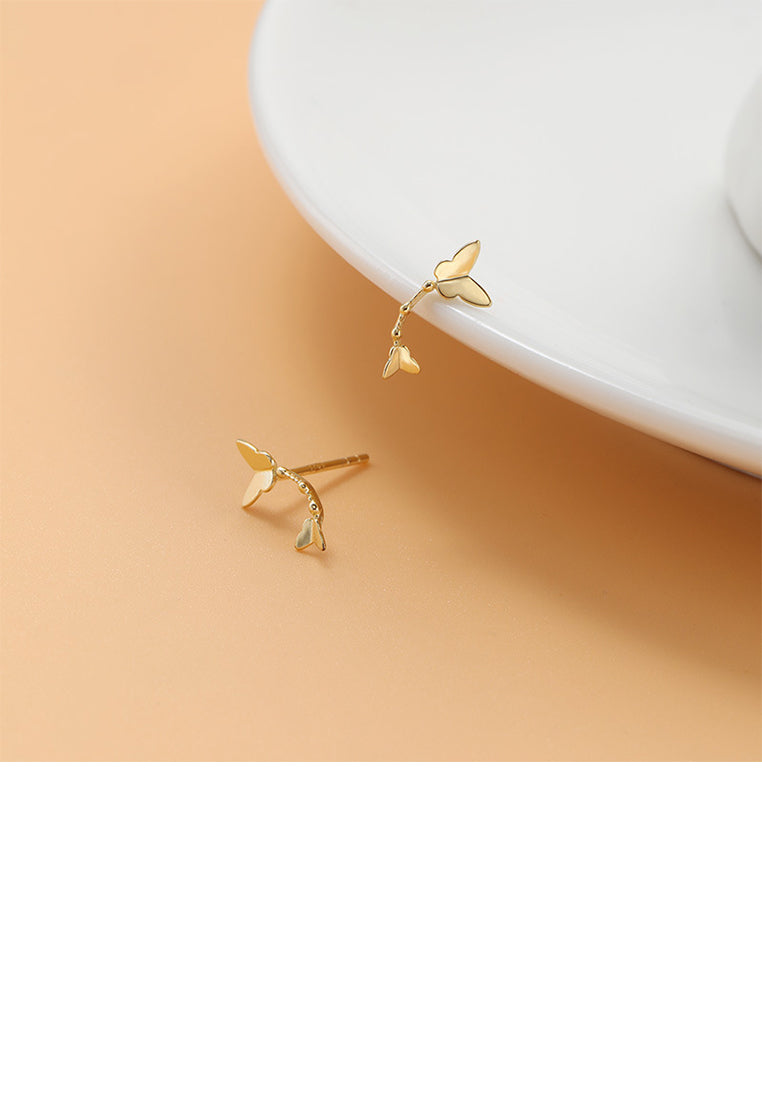 925 Sterling Silver Plated Gold Sweet Simple Butterfly Stud Earrings
