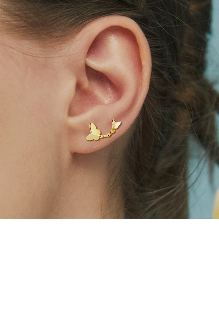 925 Sterling Silver Plated Gold Sweet Simple Butterfly Stud Earrings